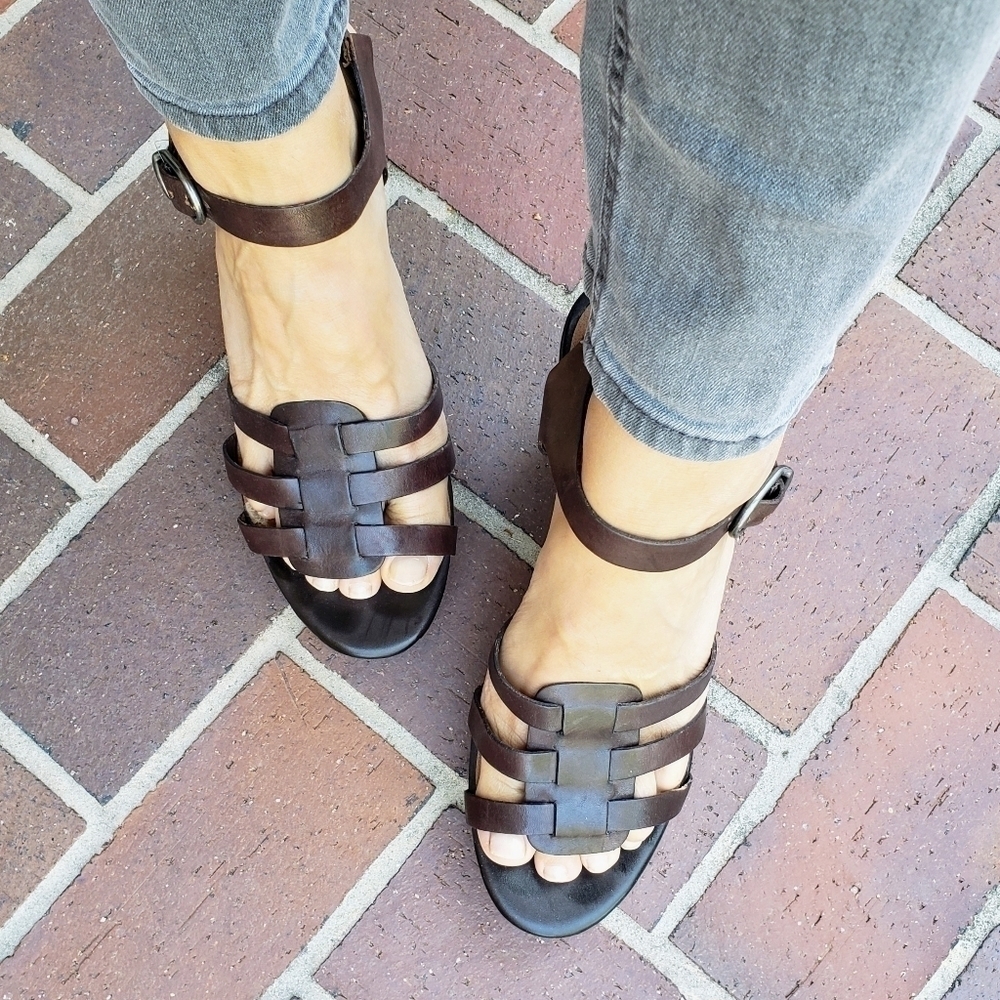 Lucky Brand Willows Cork Wedge Platform Huarache Sandal Brown Leather Size 10
